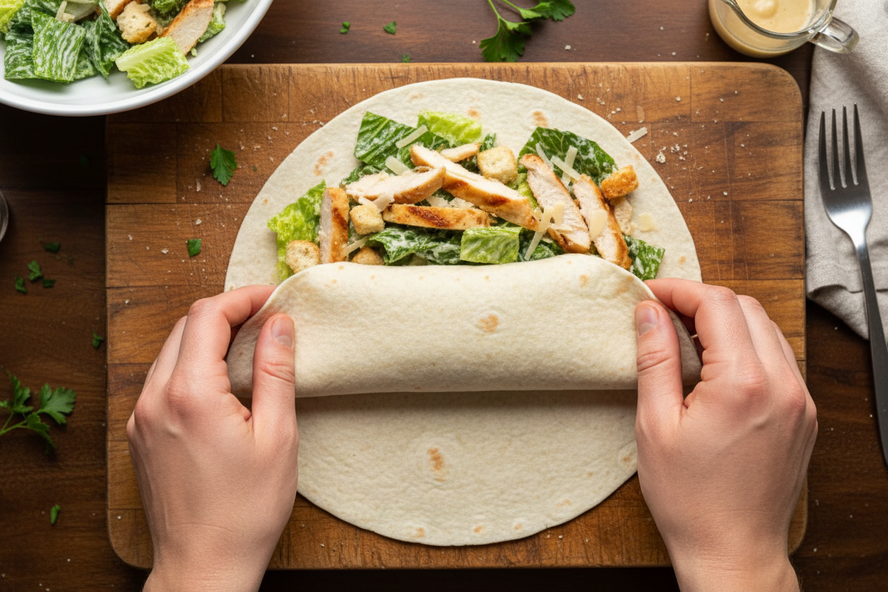 Quick Chicken Caesar Wrap preparation step 2