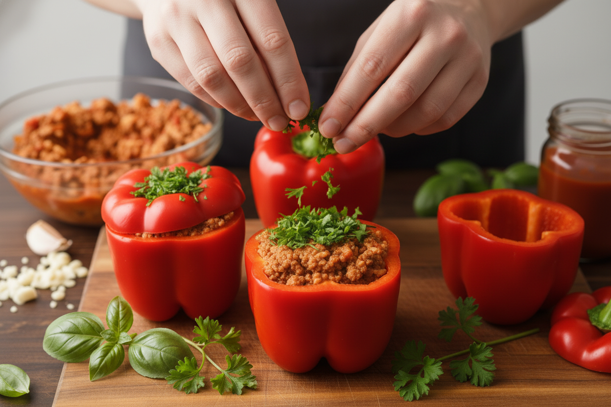 Quick Italian Stuffed Bell Peppers preparation step 2