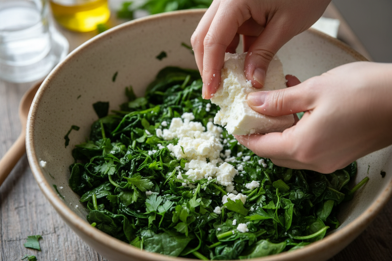 Spanakopita Greek-Style Spinach Feta Phyllo Pie preparation step 1