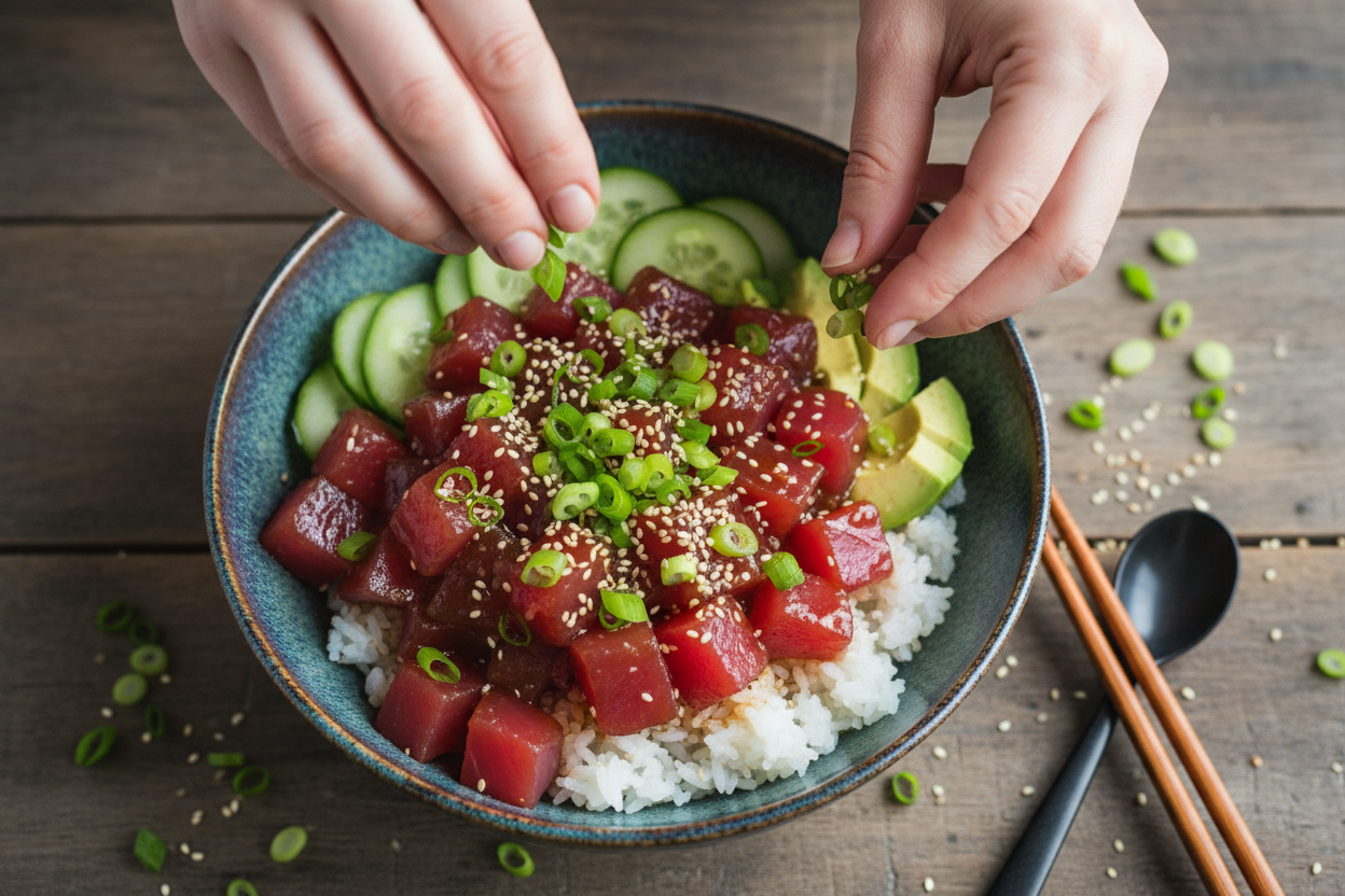 Tasty Ahi Tuna Poke Bowl preparation step 2