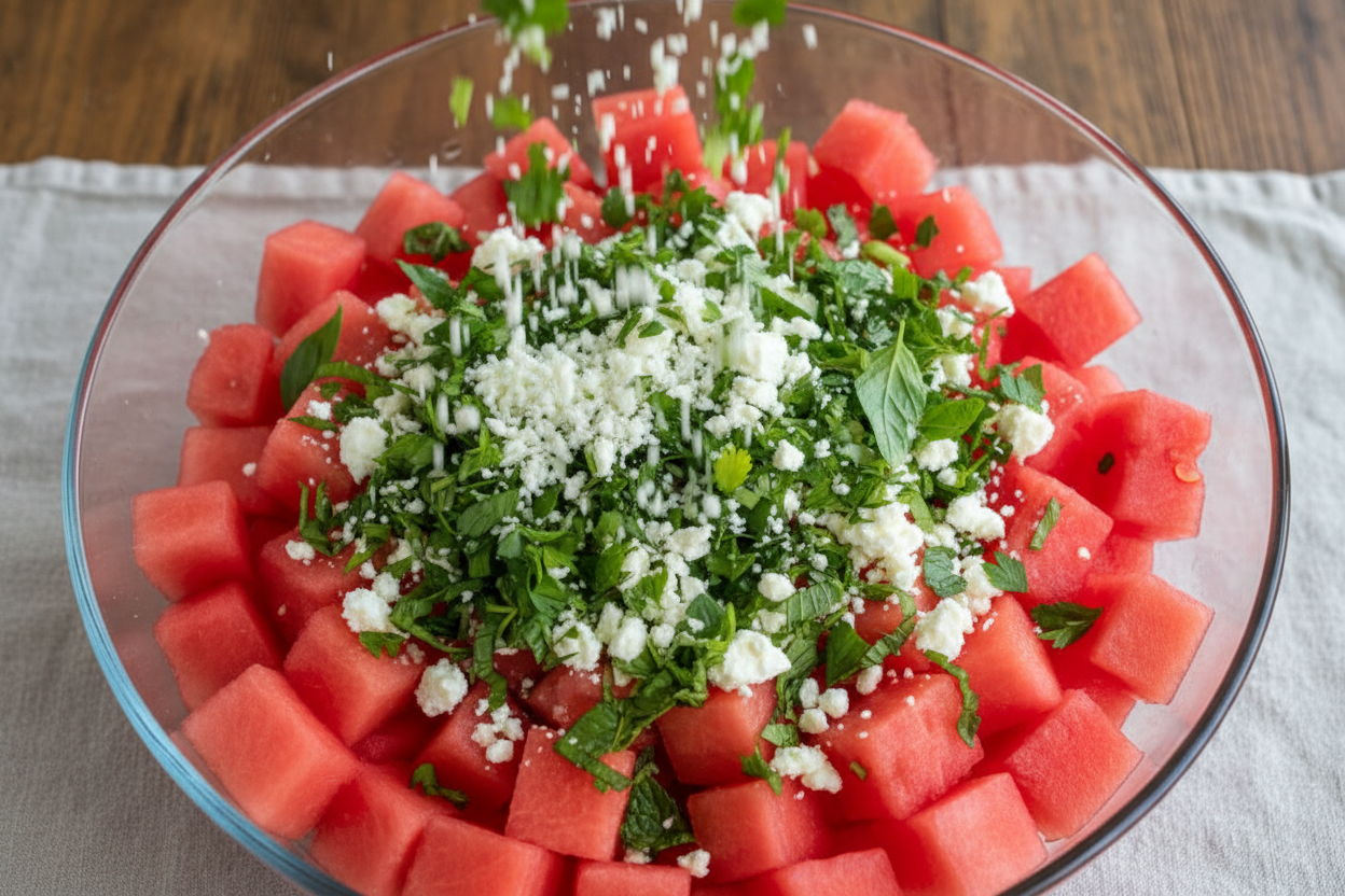 Watermelon Feta Salad preparation step 1