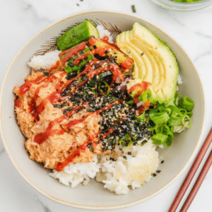 Easy Canned Tuna Sushi Bowl (Spicy Poke Style)