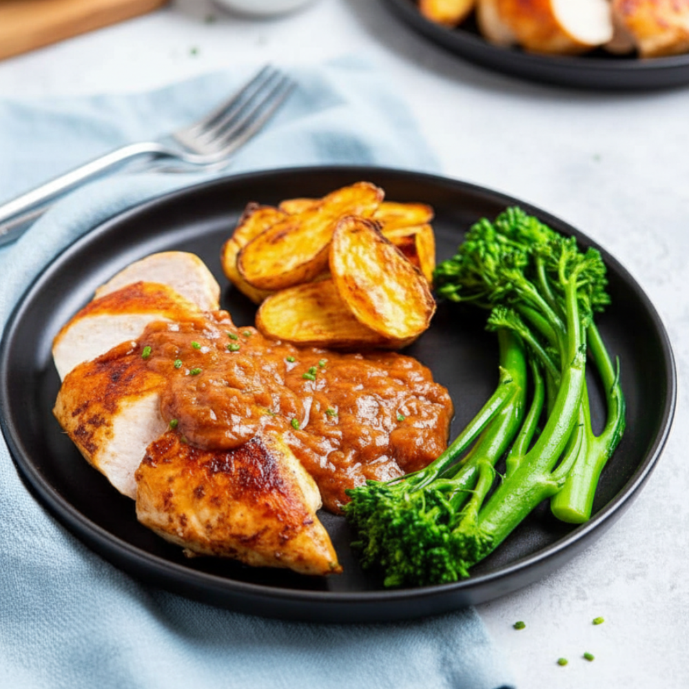 Chicken Rhubarb Sauce: Pan-Seared Breasts with Broccolini