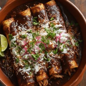 Easy Mole Poblano Enchiladas with Shredded Beef & Cheese
