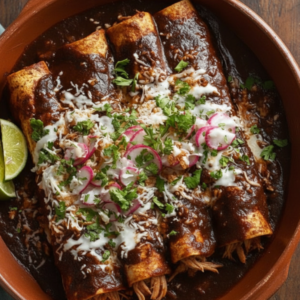 Easy Mole Poblano Enchiladas with Shredded Beef & Cheese