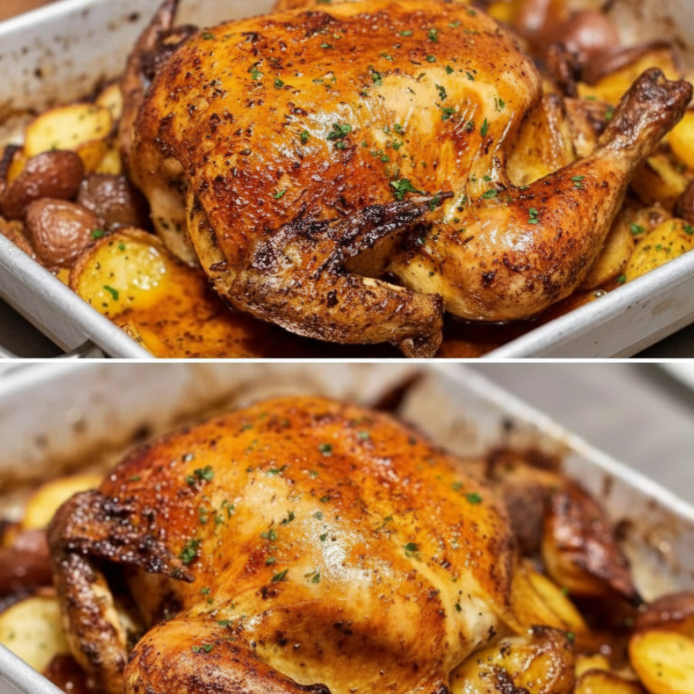 Easy Whole Roasted Chicken with Potatoes