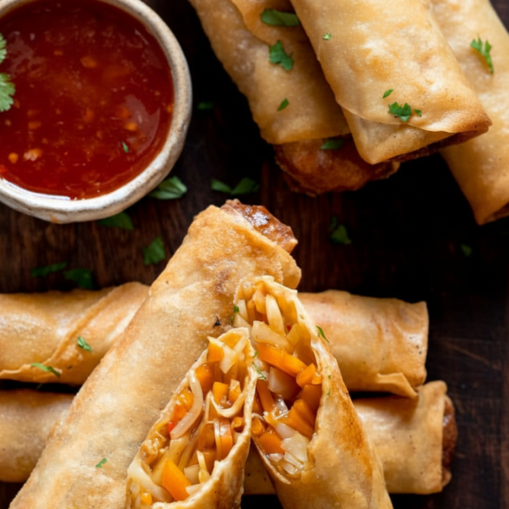 Crispy Fried Vegetable Spring Rolls with Beef