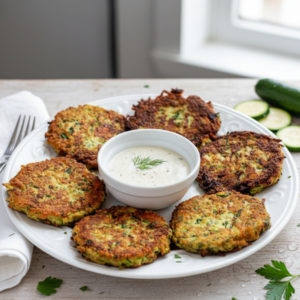 Crispy Gluten-Free Zucchini Fritters & Creamy Dill Sauce