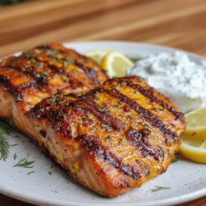 Lemon Herb Grilled Salmon with Tzatziki | Easy & Fresh