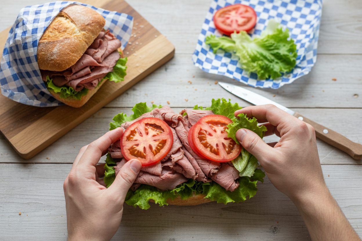 Beach Picnic Deli Beef Sandwiches and Fresh Fruit Cups preparation step 2
