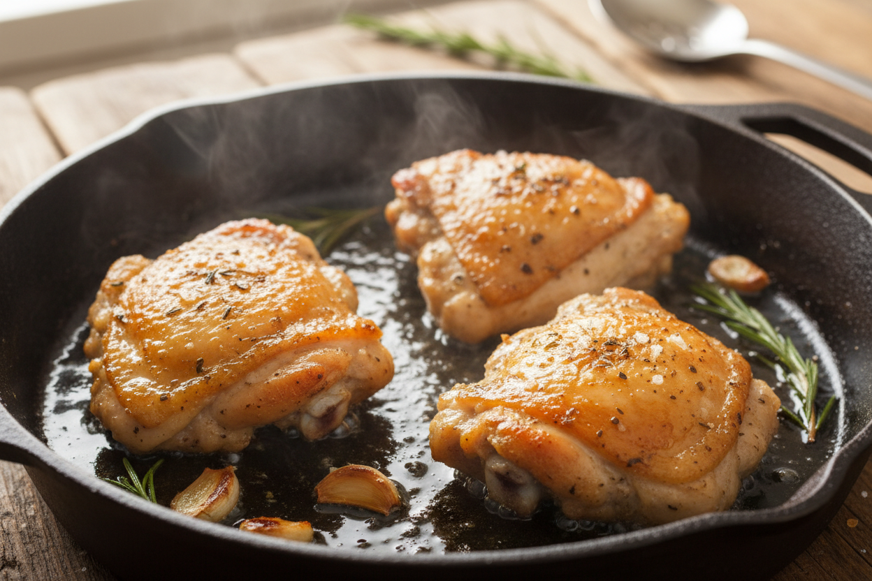 Bobby Flay's Skillet Chicken Thighs in a Dreamy Creamy Garlic Sauce preparation step 1