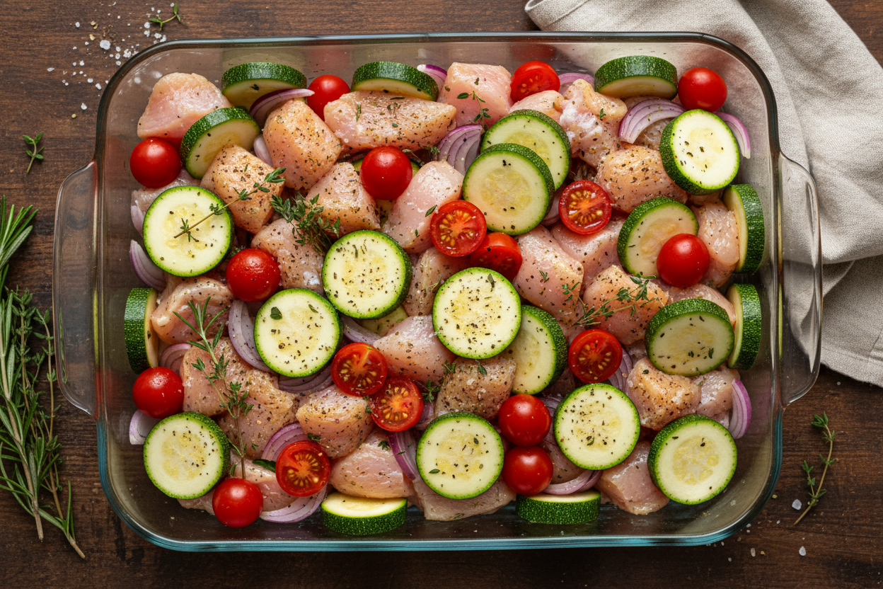 Comforting Mediterranean Chicken Zucchini Bake preparation step 2