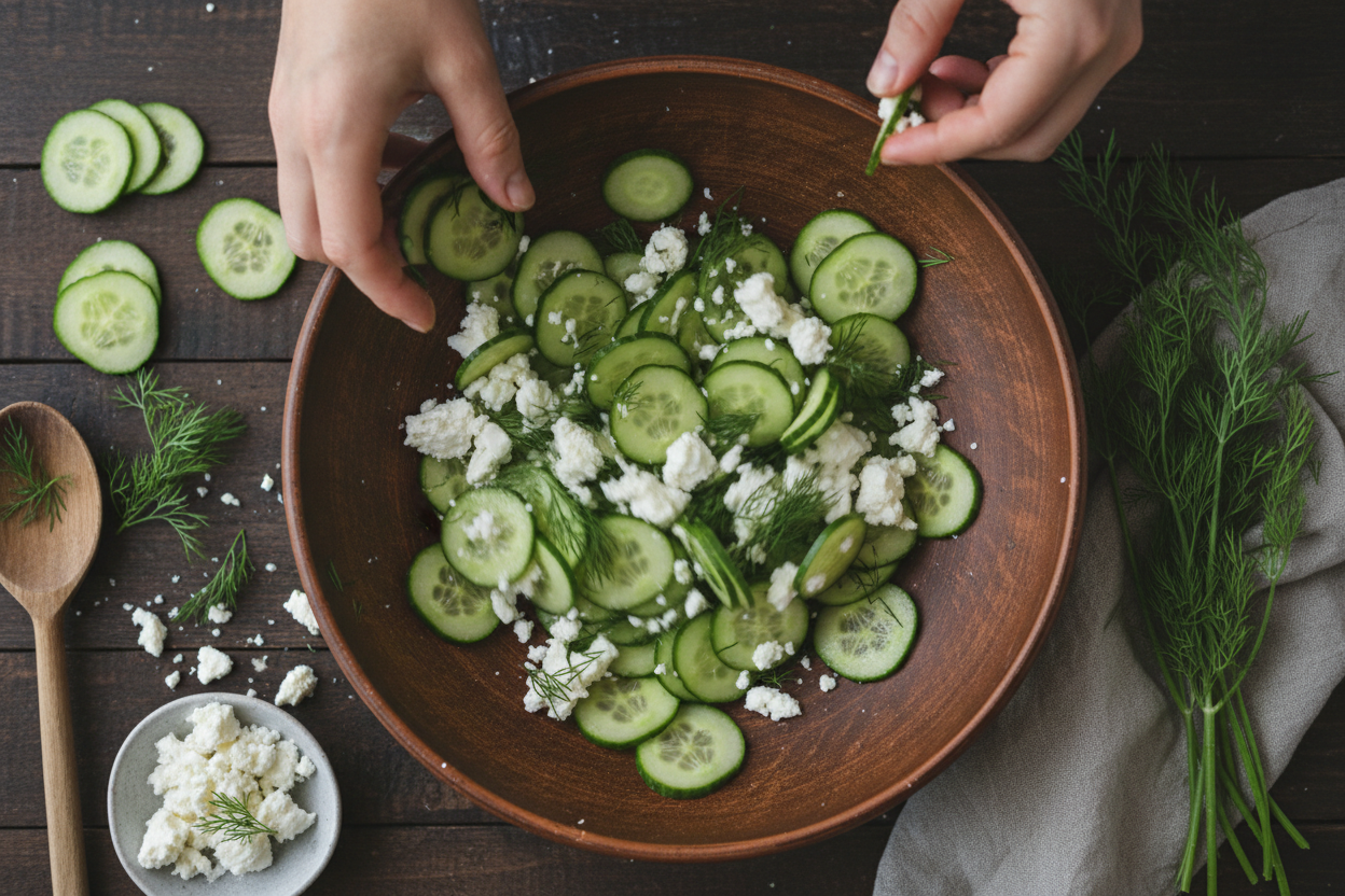 Cucumber Feta Salad preparation step 1