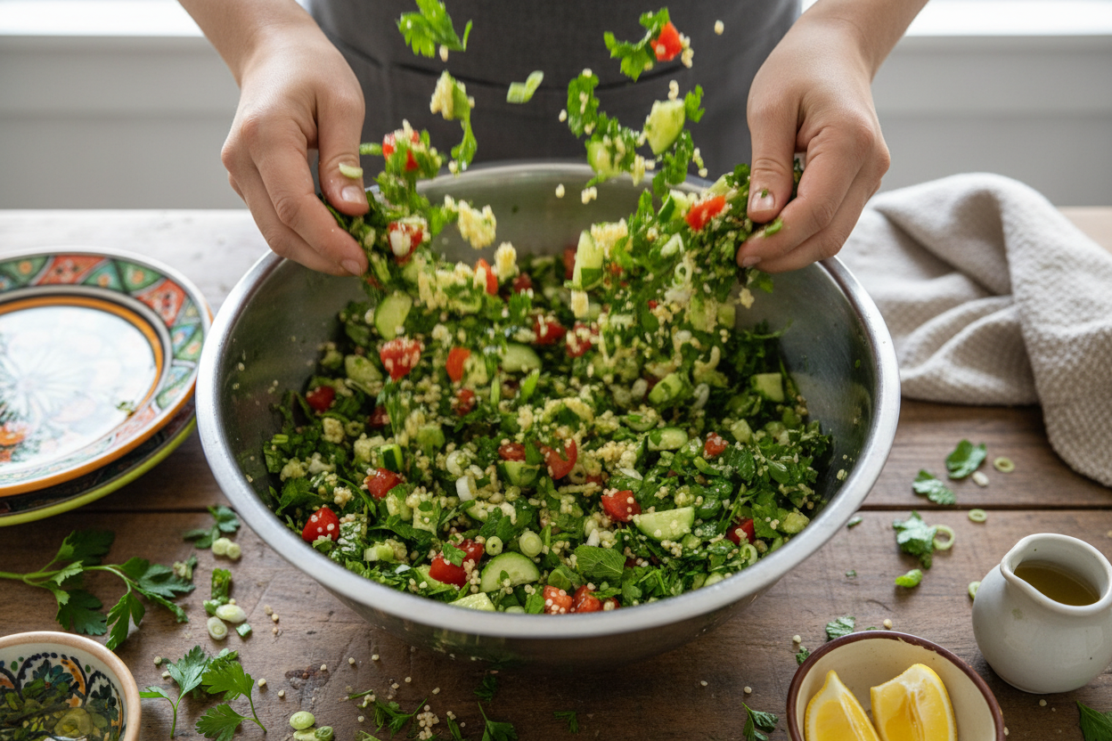 Fresh Lebanese Tabbouleh Salad preparation step 2