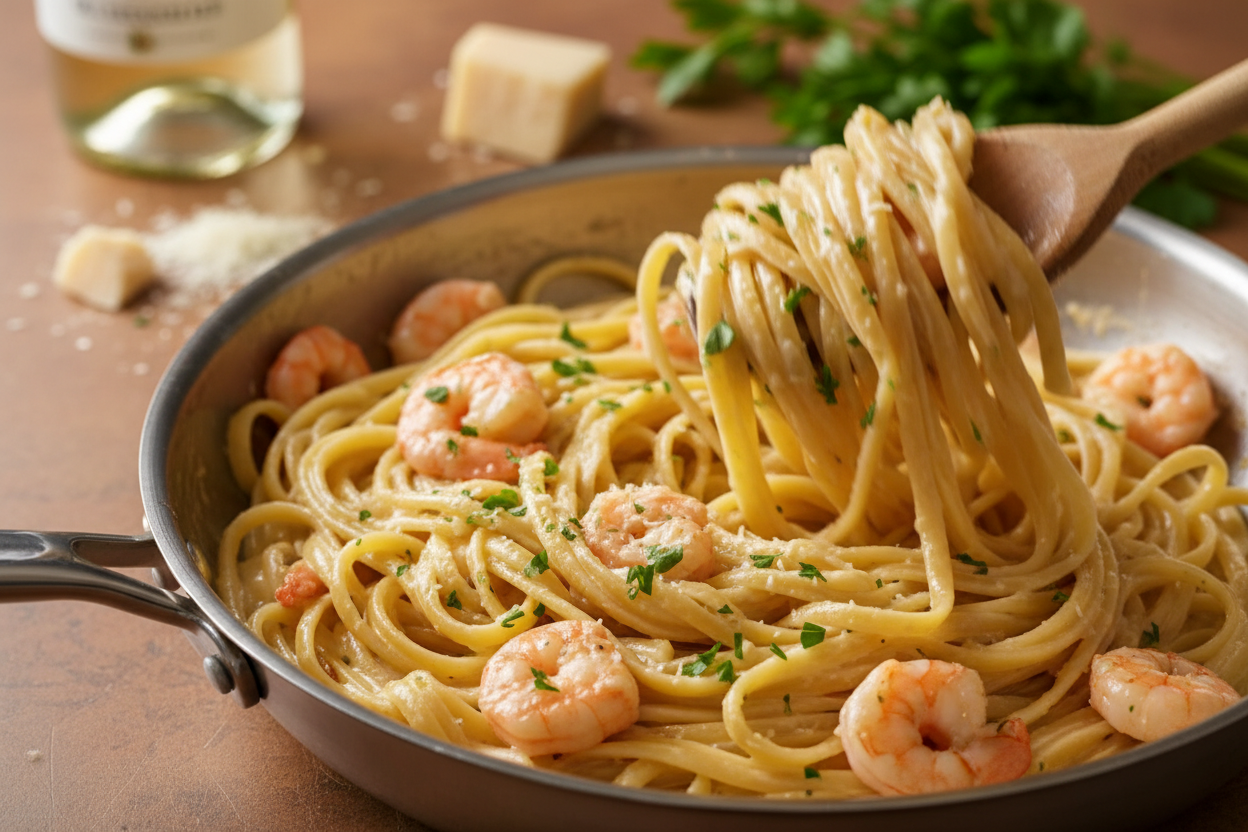 Garlic Butter Shrimp Scampi Pasta preparation step 2