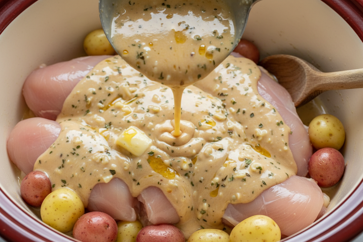 Garlic Parmesan Crockpot Chicken and Potatoes preparation step 1