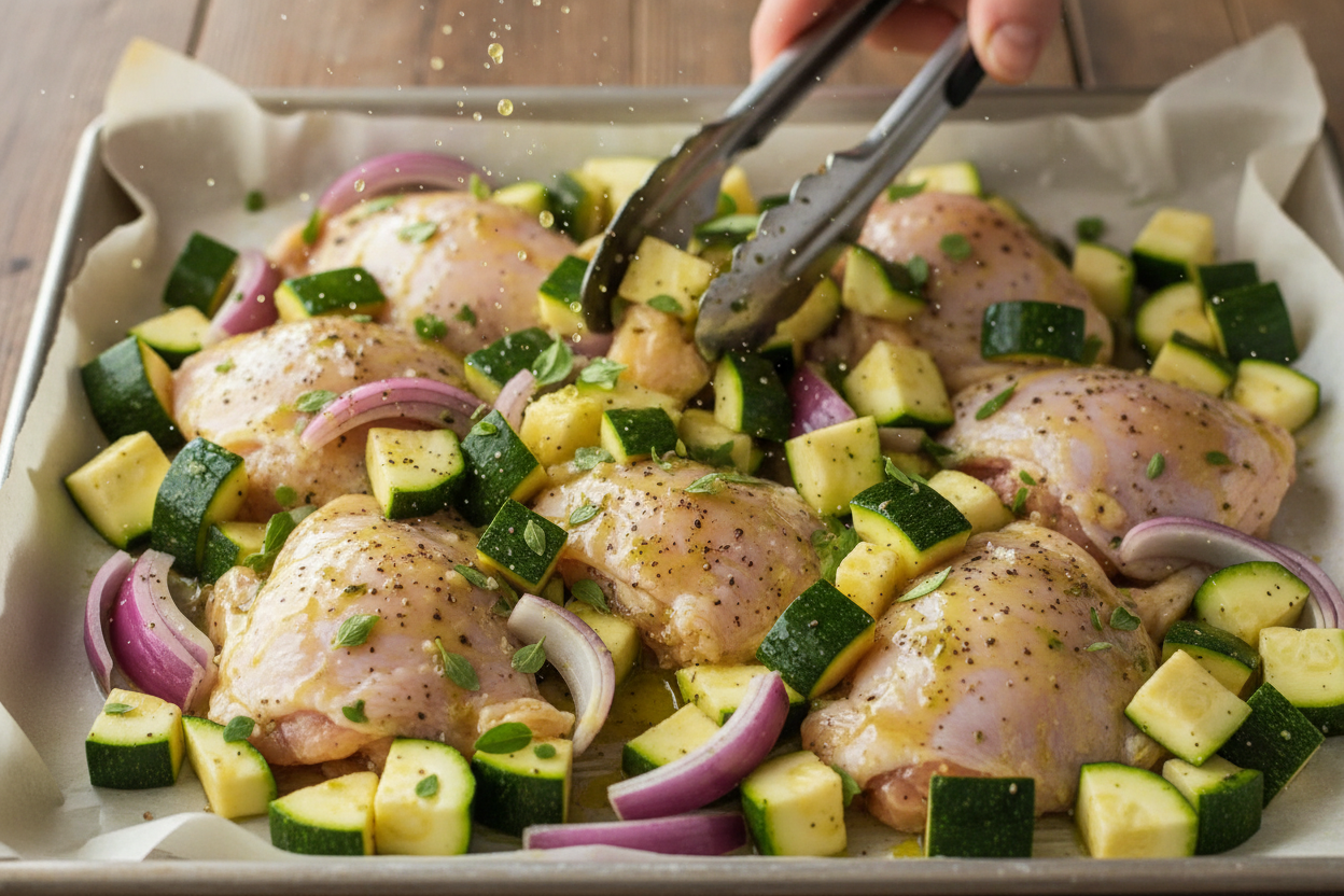 Greek Sheet Pan Chicken Dinner preparation step 1