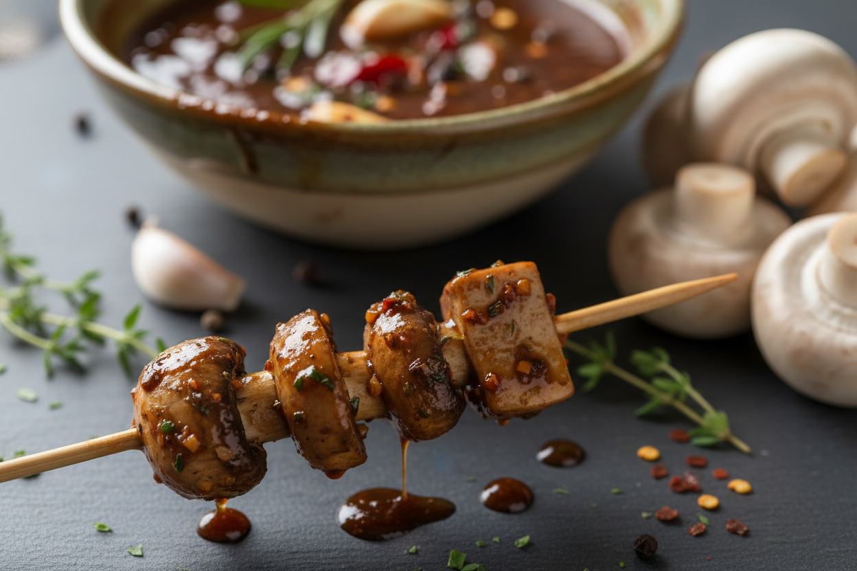 Grilled Mushroom Skewers: Easy Mushroom Kabobs Recipe preparation step 2