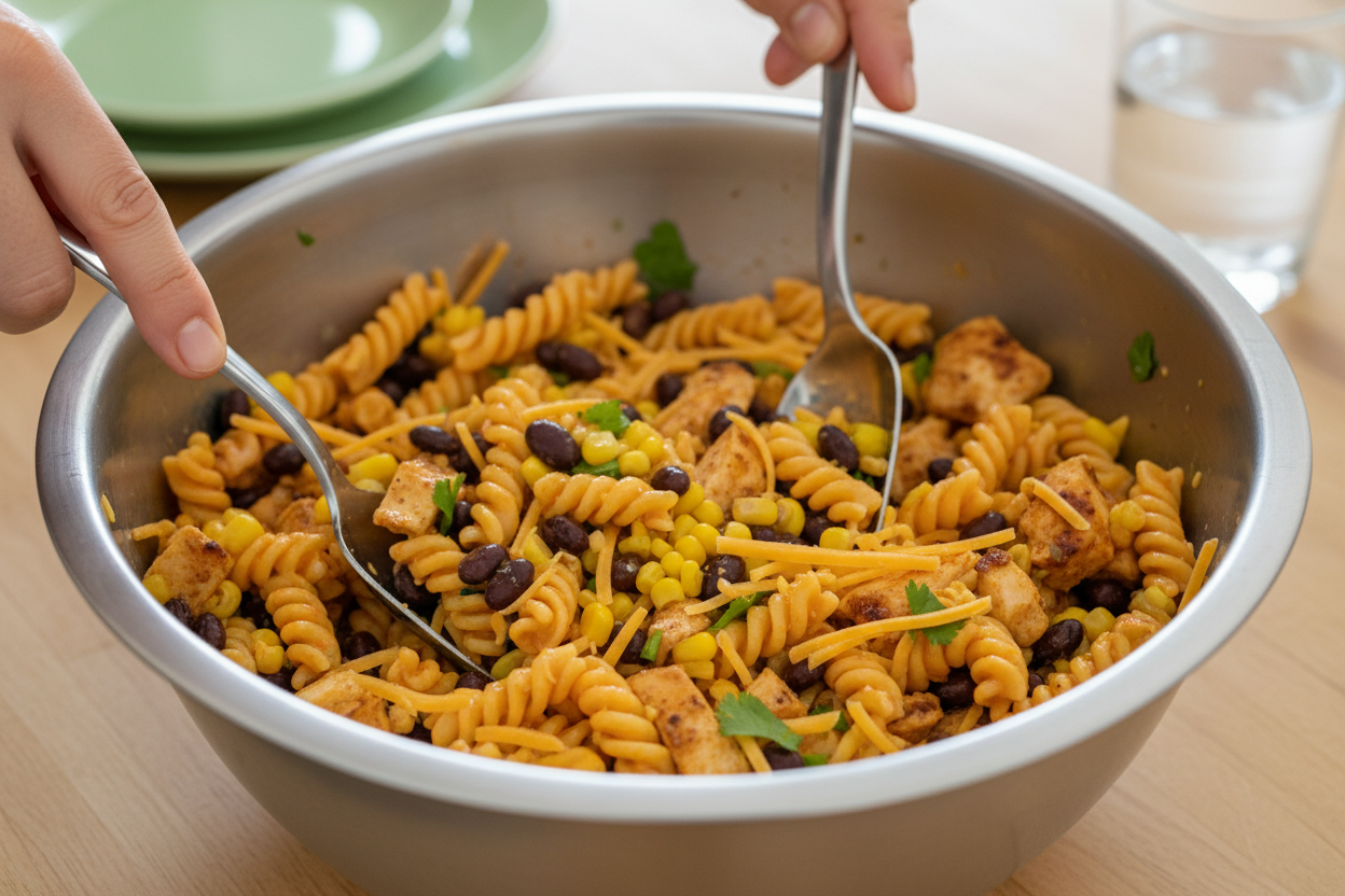 High Protein BBQ Chicken Pasta Salad preparation step 1