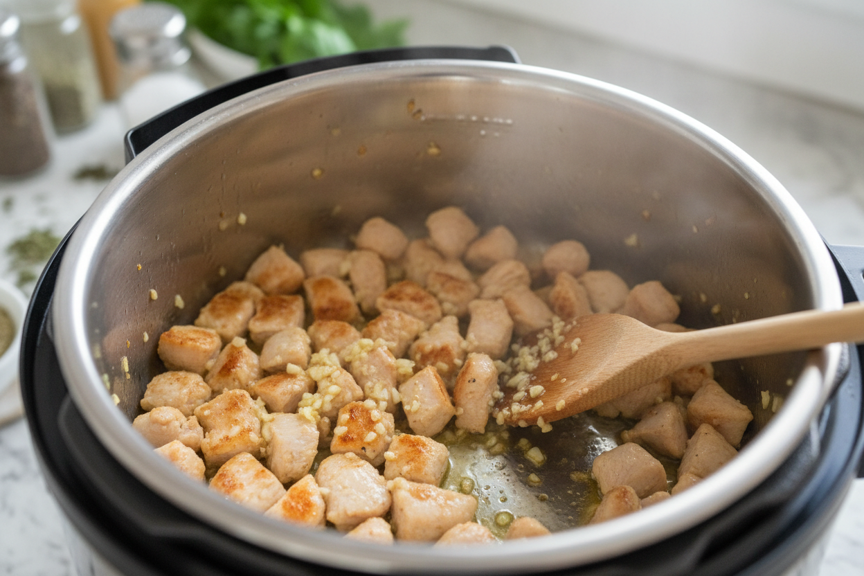 Instant Pot Creamy Chicken and Rice preparation step 1