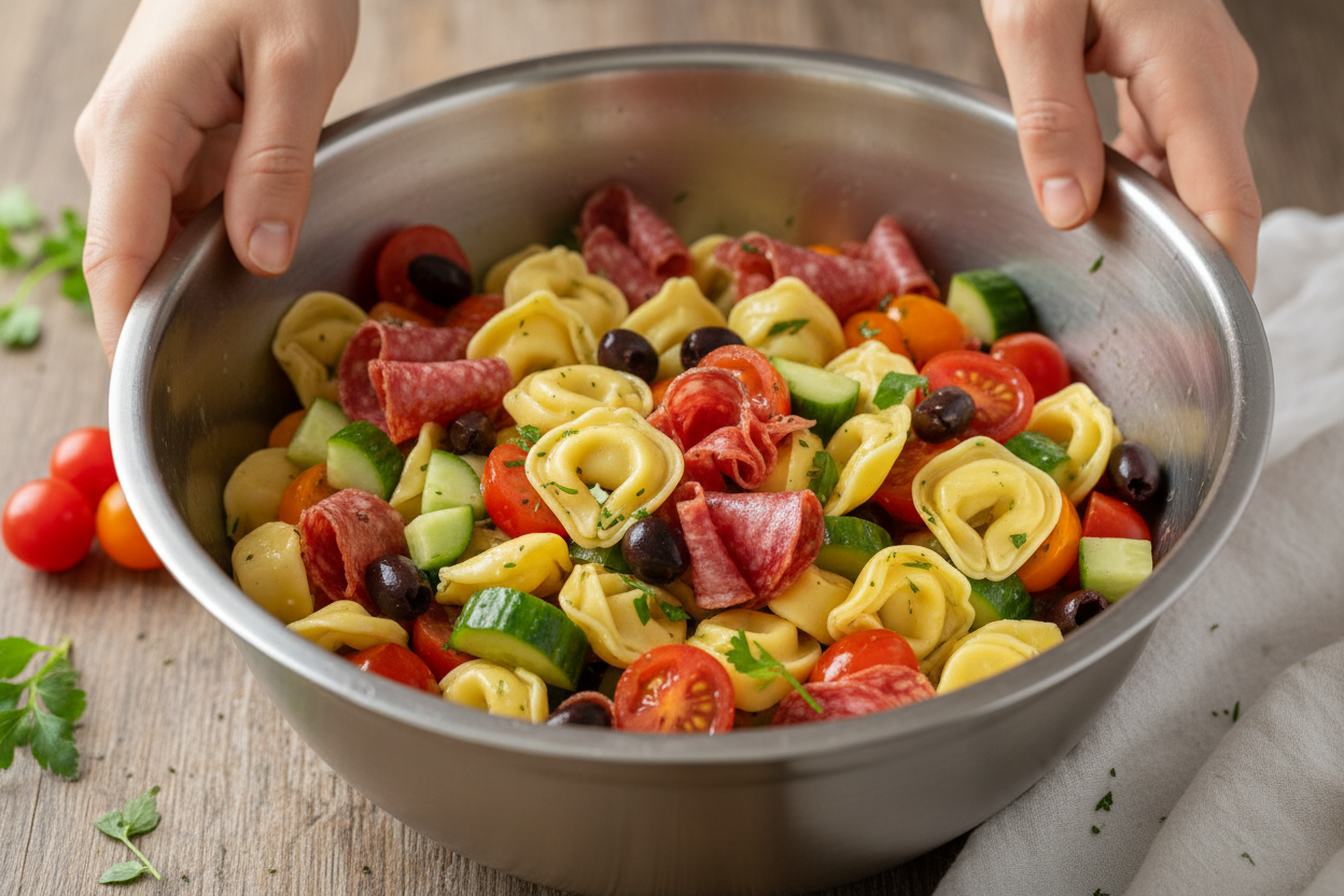 Italian Tortellini Pasta Salad preparation step 1