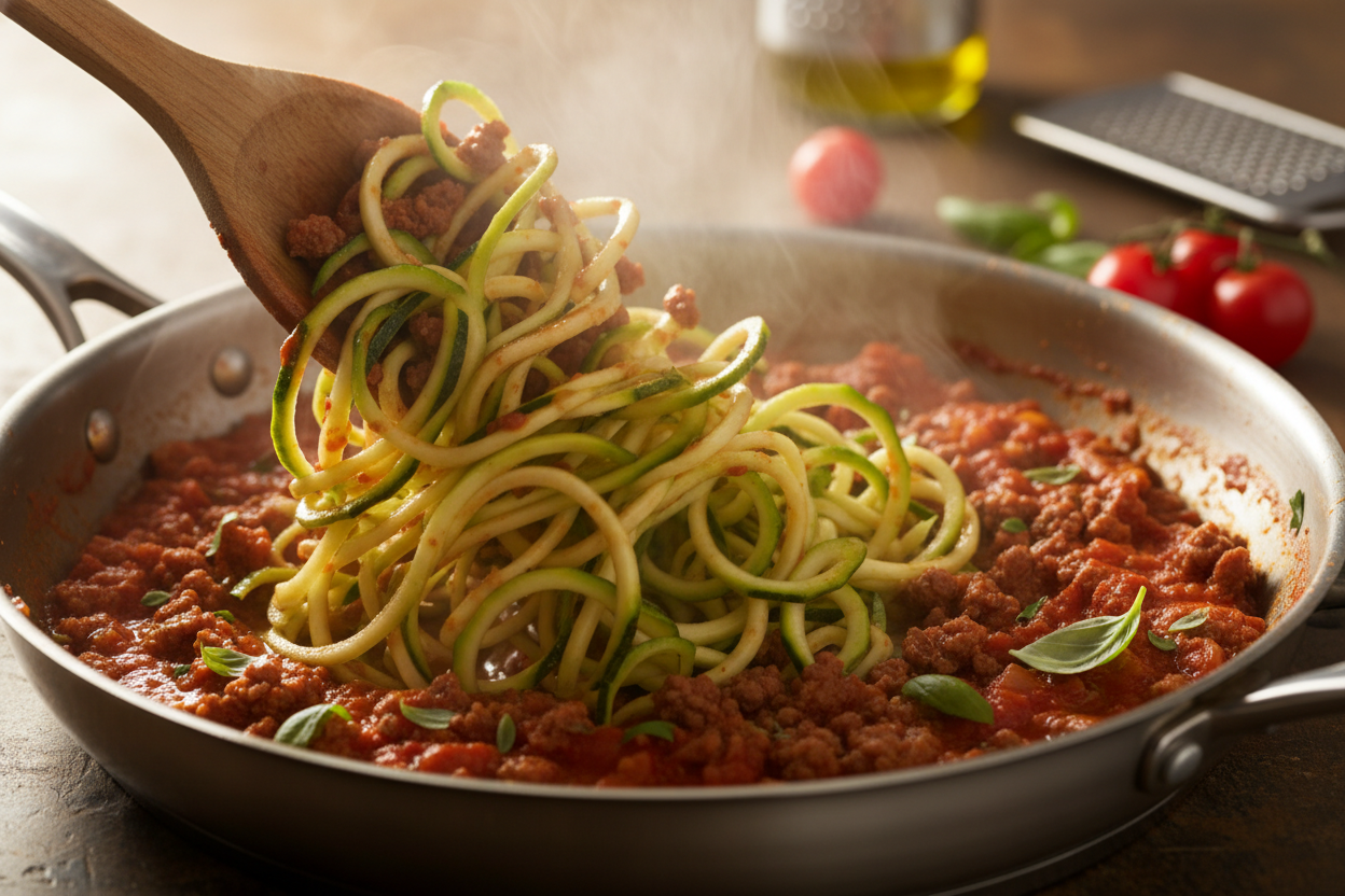 Low Carb Zucchini Noodle Spaghetti preparation step 2