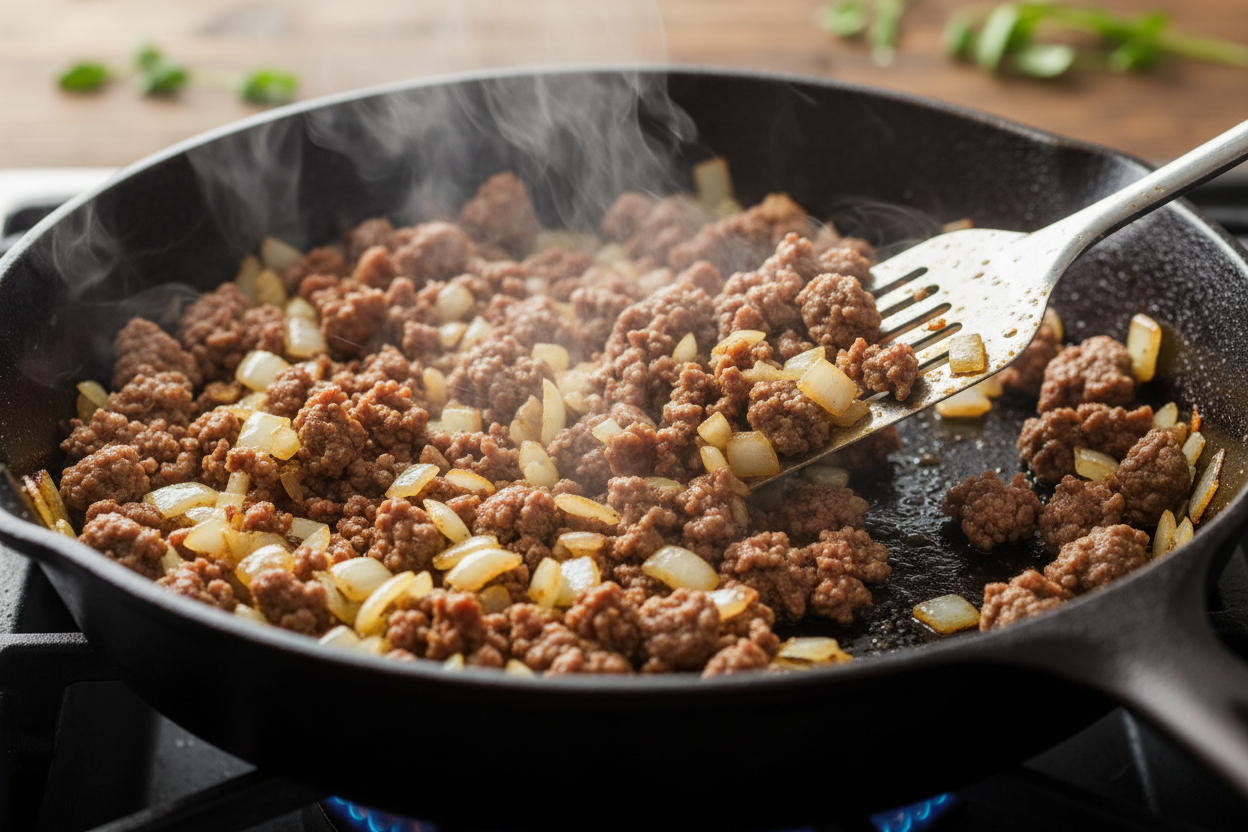 Mexican Ground Beef And Potato Skillet preparation step 1