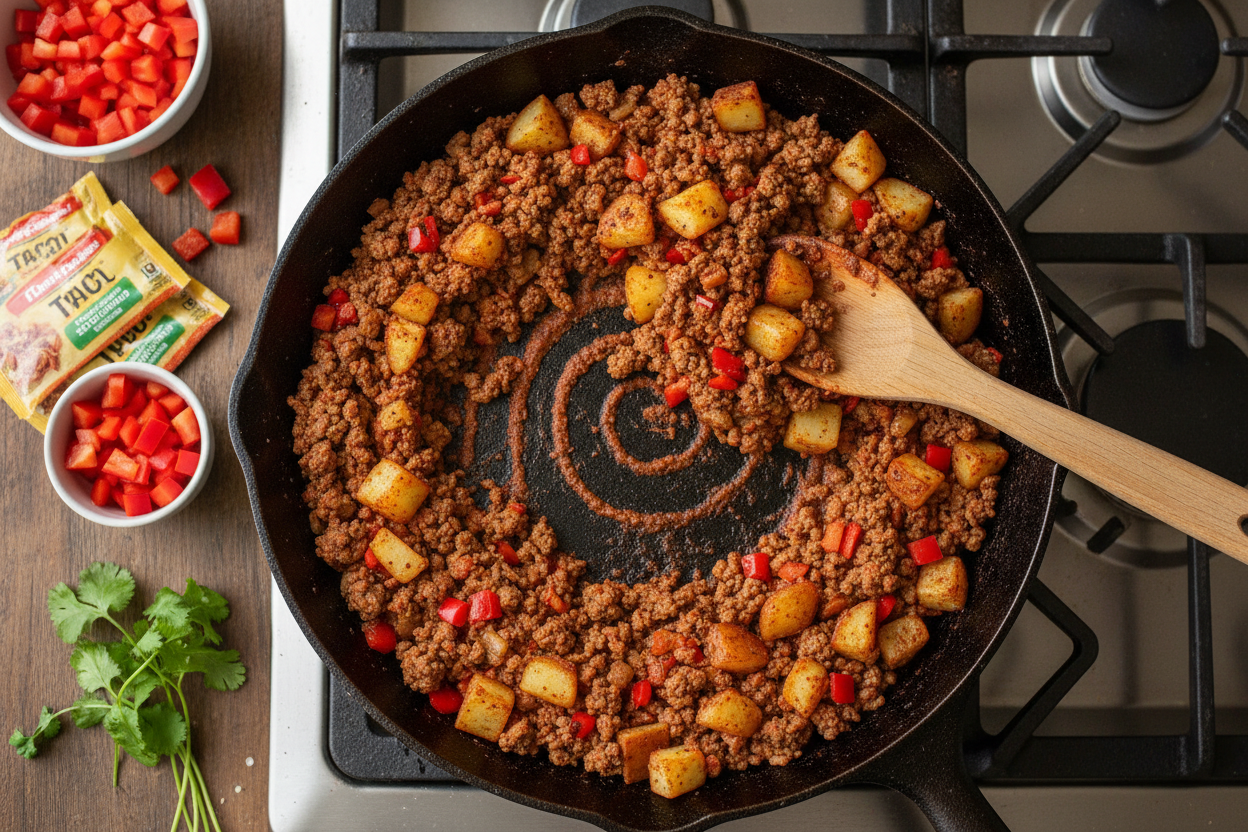 Mexican Ground Beef And Potato Skillet preparation step 2
