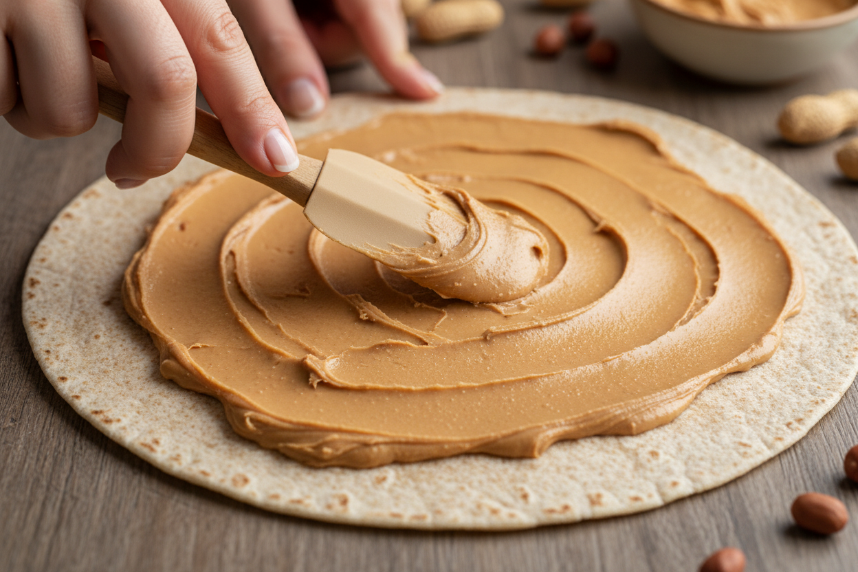 Peanut Butter Banana Sushi Rolls preparation step 1