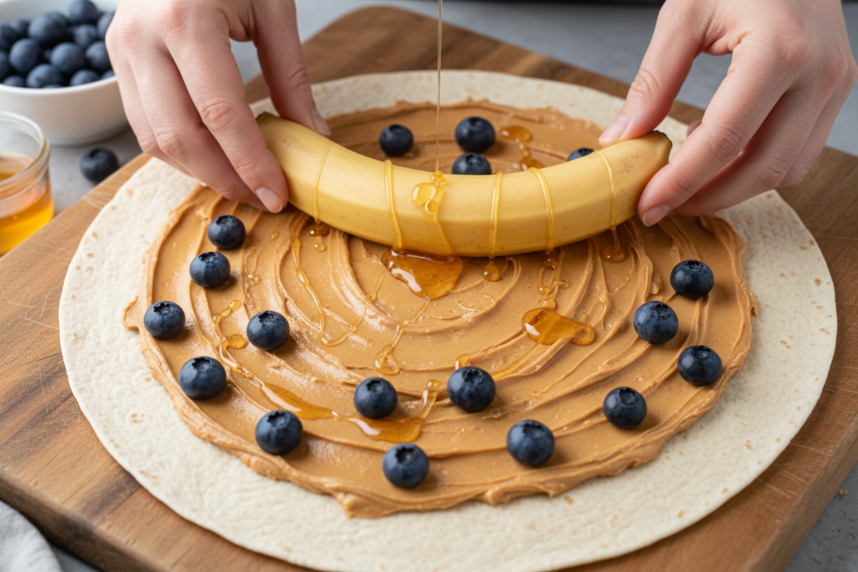 Peanut Butter Banana Sushi Rolls preparation step 2