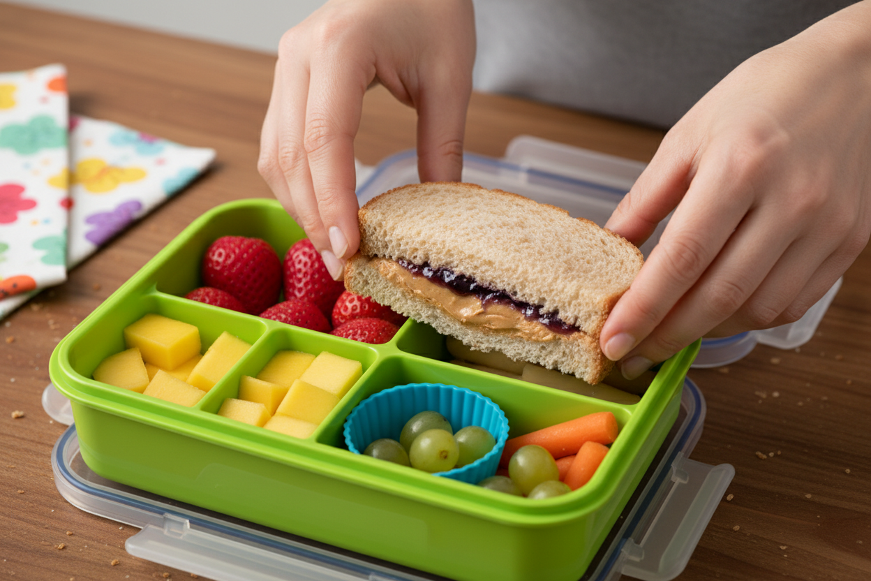Prepared Lunch Kits with Uncrustables preparation step 1