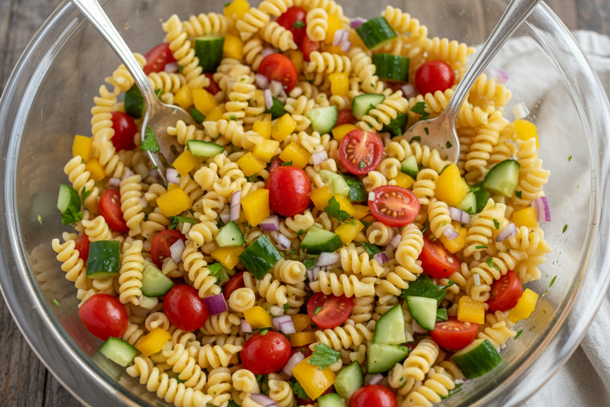 Quick High Protein Greek Pasta Salad preparation step 1