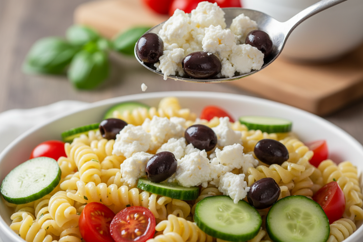 Quick High Protein Greek Pasta Salad preparation step 2