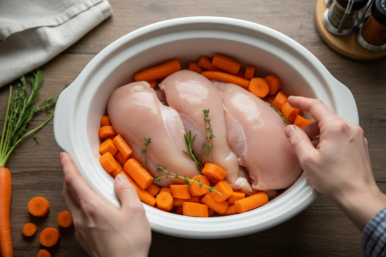 Savory Slow Cooker Creamy Garlic Chicken with Fresh Veggies preparation step 1