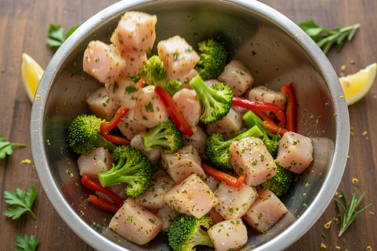 Sheet Pan Lemon Herb Chicken and Vegetables preparation step 1