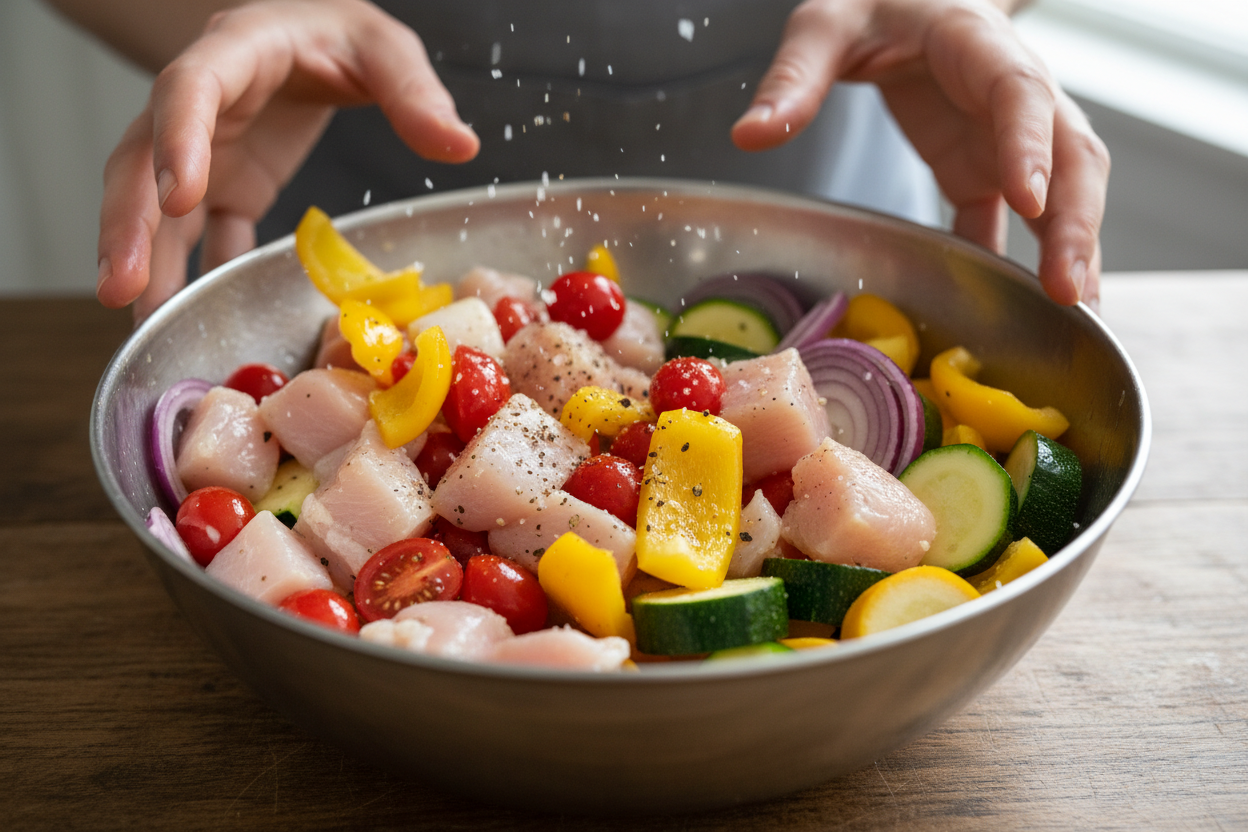 Simple Chicken and Veggie Skewers preparation step 1
