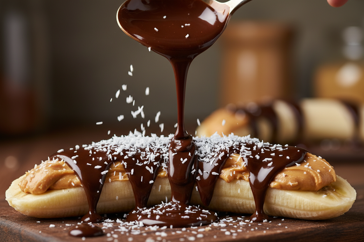 Stuffed Bananas with Peanut Butter, Chocolate, and Coconut preparation step 2