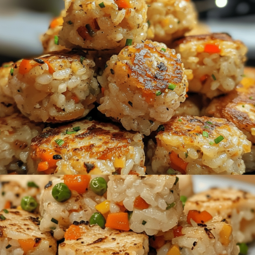 Crispy Pan-Fried Chicken and Veggie Rice Bites Recipe