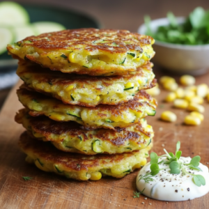 Pan-Fried Zucchini and Corn Fritters with Creamy Dill Dip
