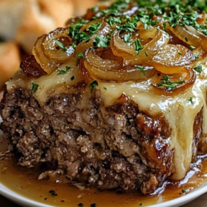 Slow Cooker French Onion Meatloaf Recipe with Swiss Cheese