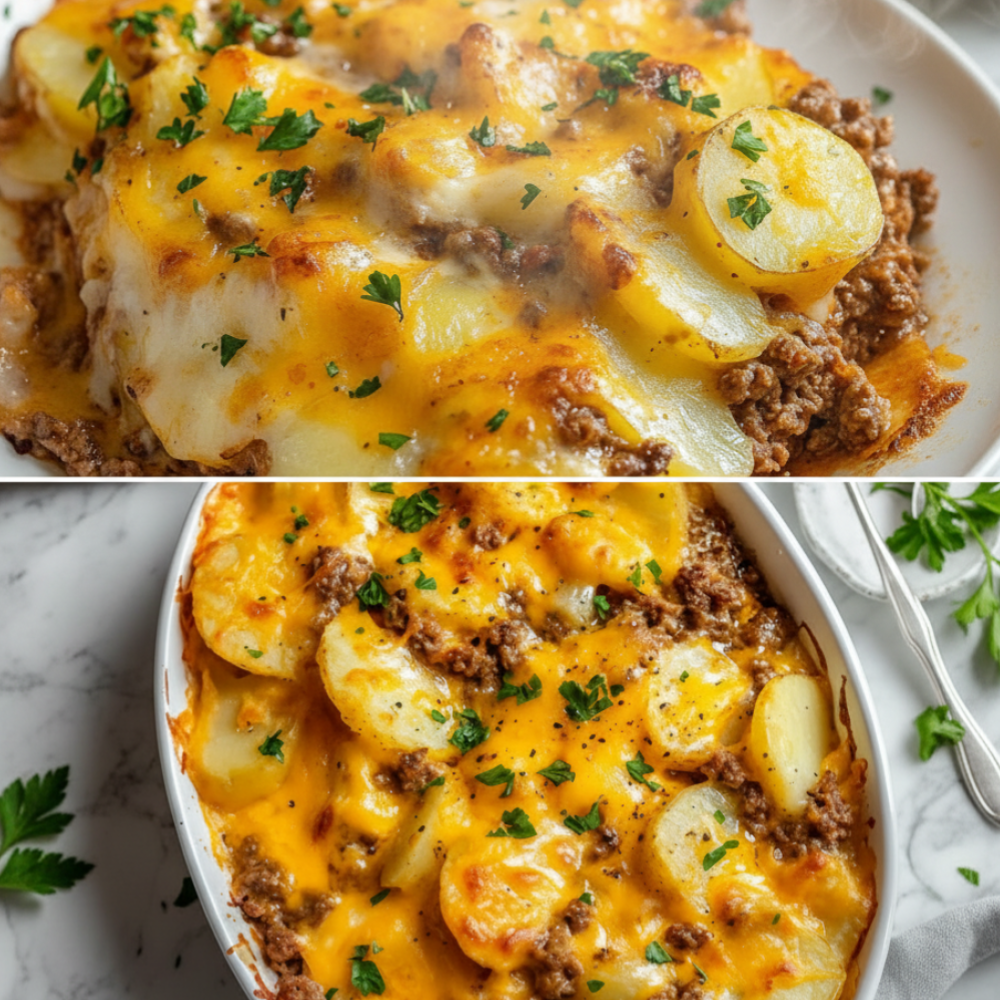 Cheesy Hobo Casserole with Ground Beef and Potatoes