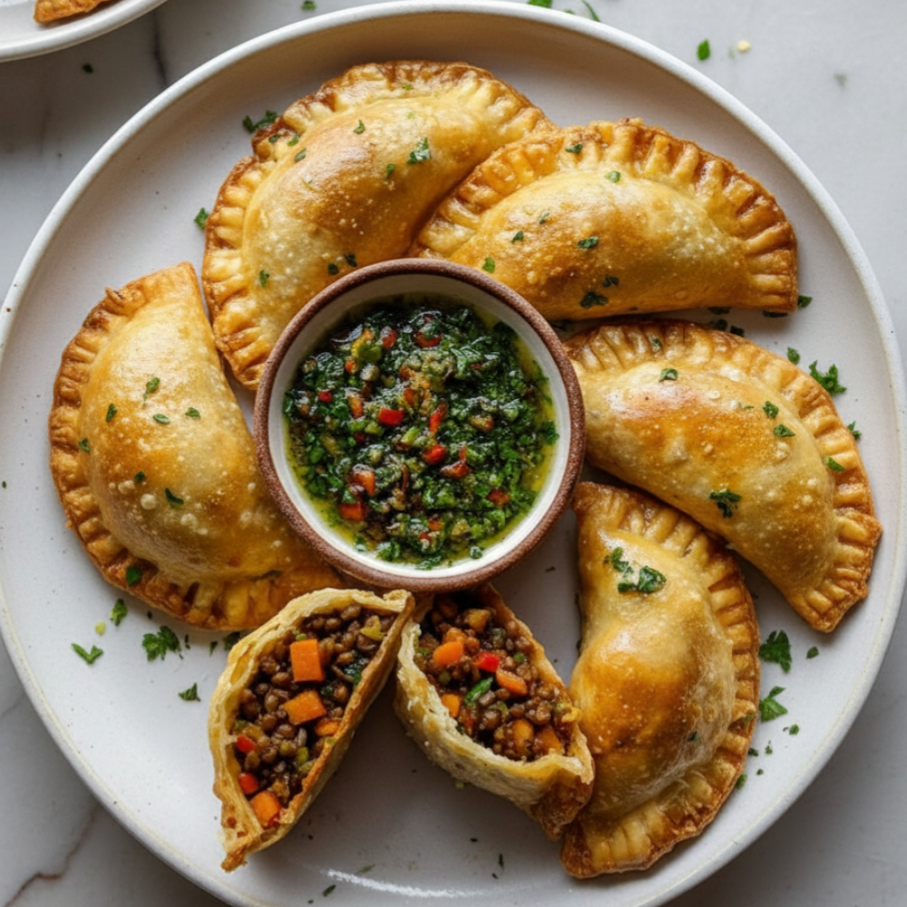 Plant-Based Lentil Empanadas with Chimichurri Sauce