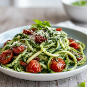 Zucchini Noodles with Pesto & Roasted Tomatoes
