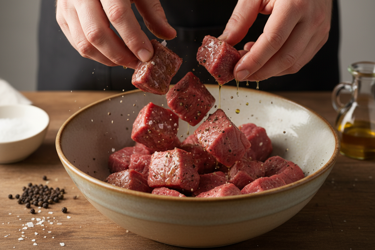 Air Fryer Garlic Butter Steak Bites preparation step 1