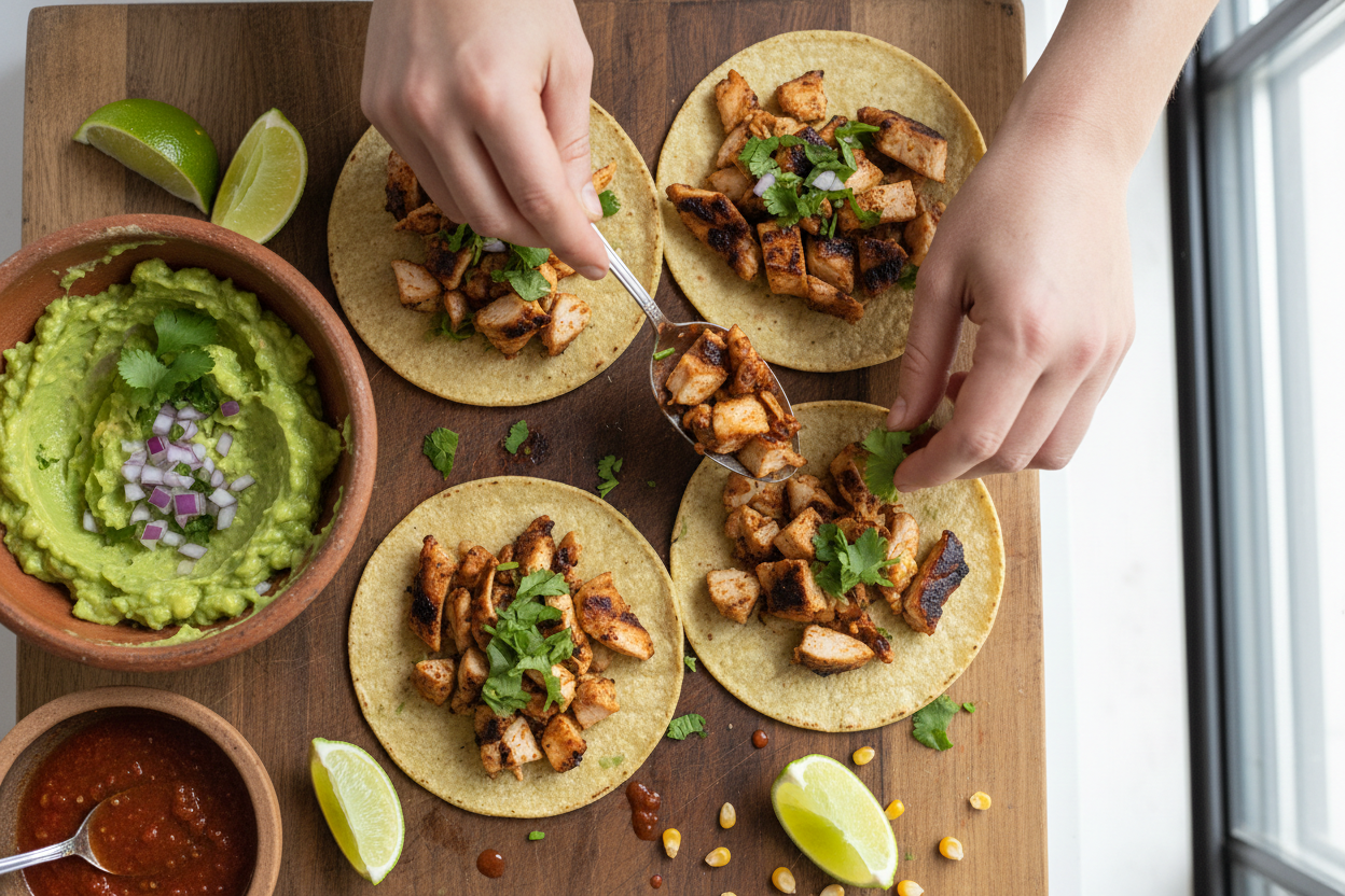 Authentic Mexican Chicken Street Tacos with Fresh Guacamole and Crumbled Cheese preparation step 2