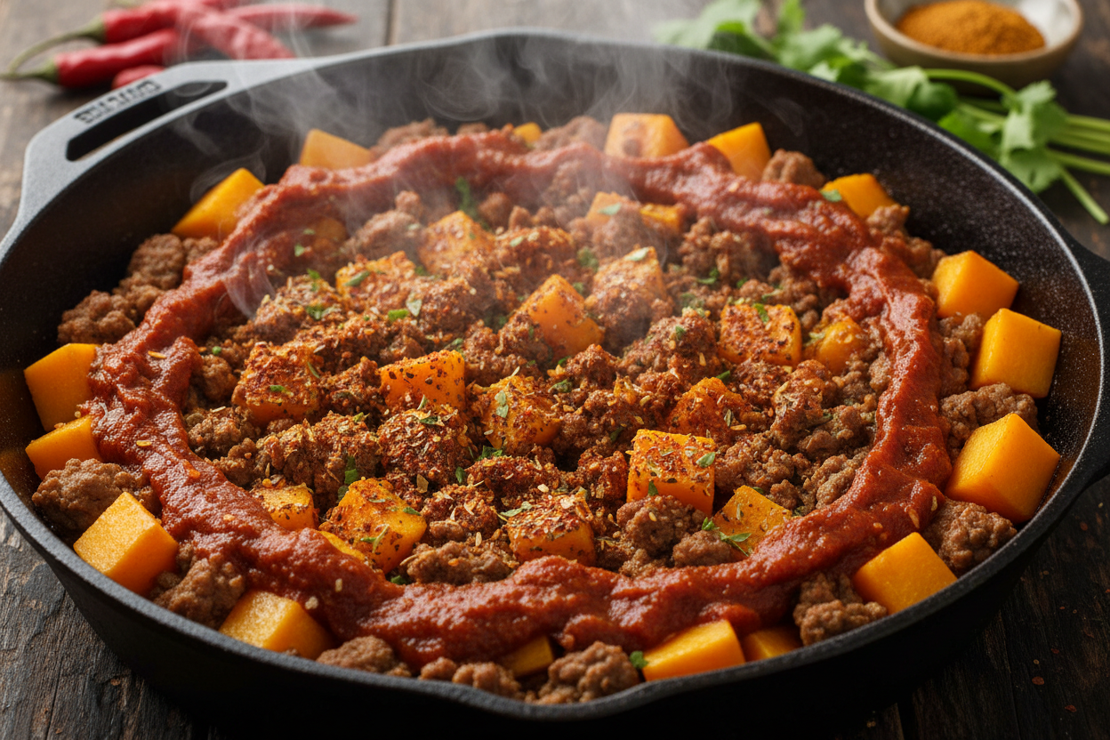 Butternut Squash and Black Bean Enchilada Skillet preparation step 1