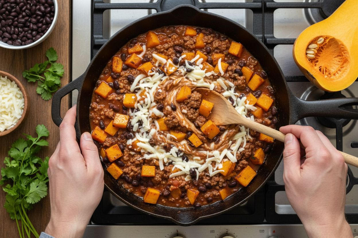 Butternut Squash and Black Bean Enchilada Skillet preparation step 2