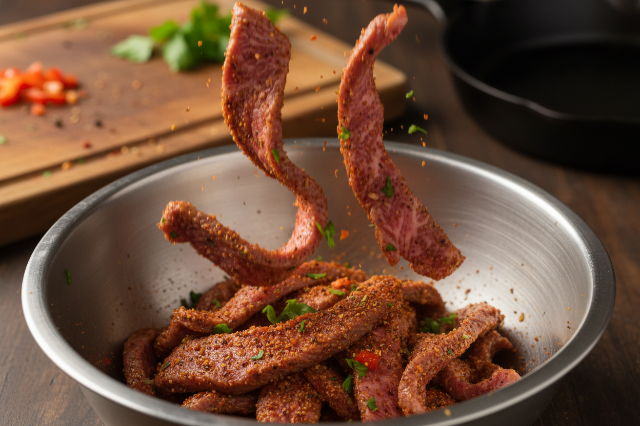 Creamy Cajun Steak Penne Pasta preparation step 1