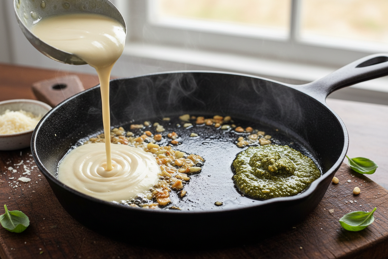 Creamy Chicken Pesto Pasta preparation step 2