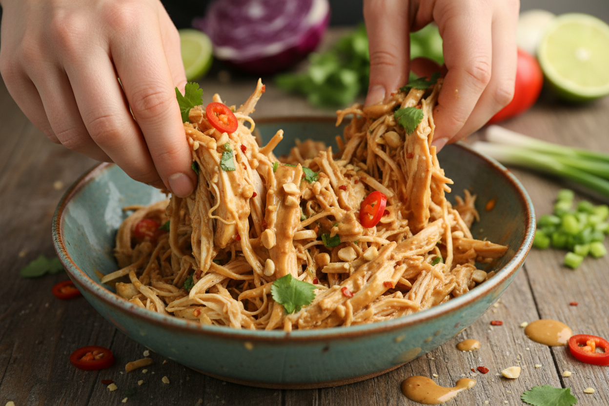 Delicious Thai Peanut Chicken Wraps with Fresh Vegetables and Creamy Peanut Sauce preparation step 1